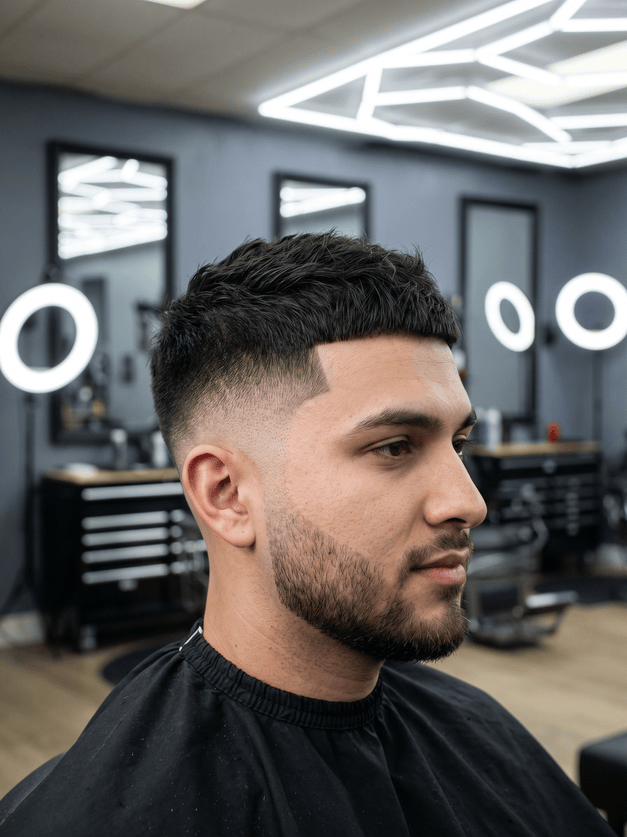 Classic fade haircut and sharp lineup at Lor Barbershop Elk Grove